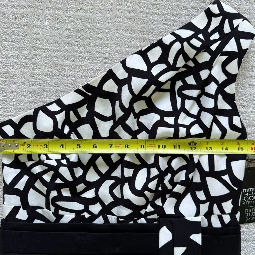 NWT ETCETERA | One Shoulder Black & White Silk Dress Sz 8 - Picture 3 of 7